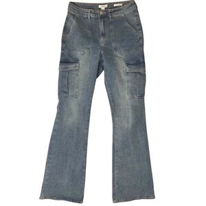Forever 21 Cargo Flare Denim Jeans Sz 27 (29X33) High Rise Light Casual Grunge